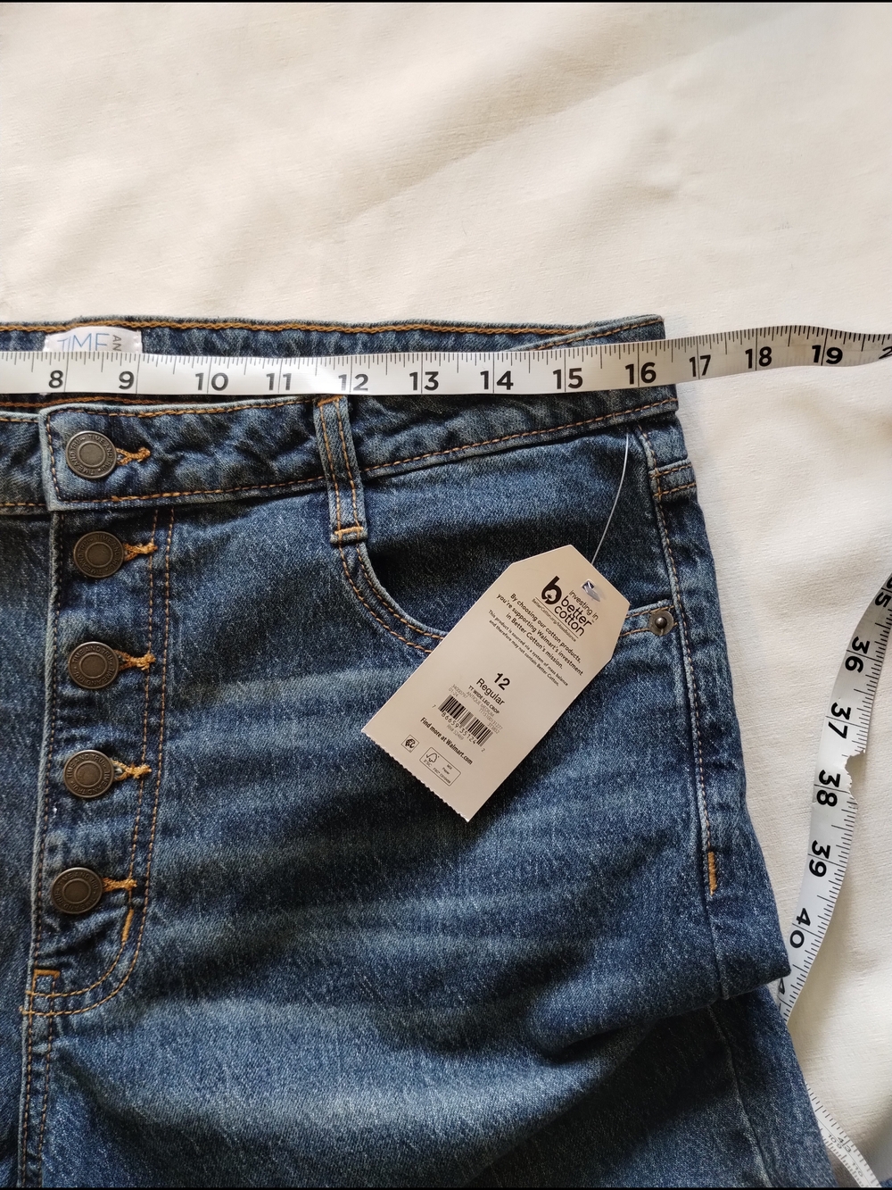 Time and Tru Women's Dark Blue Relaxed Wide-Leg Button-Fly Jeans - Picture 6 of 10